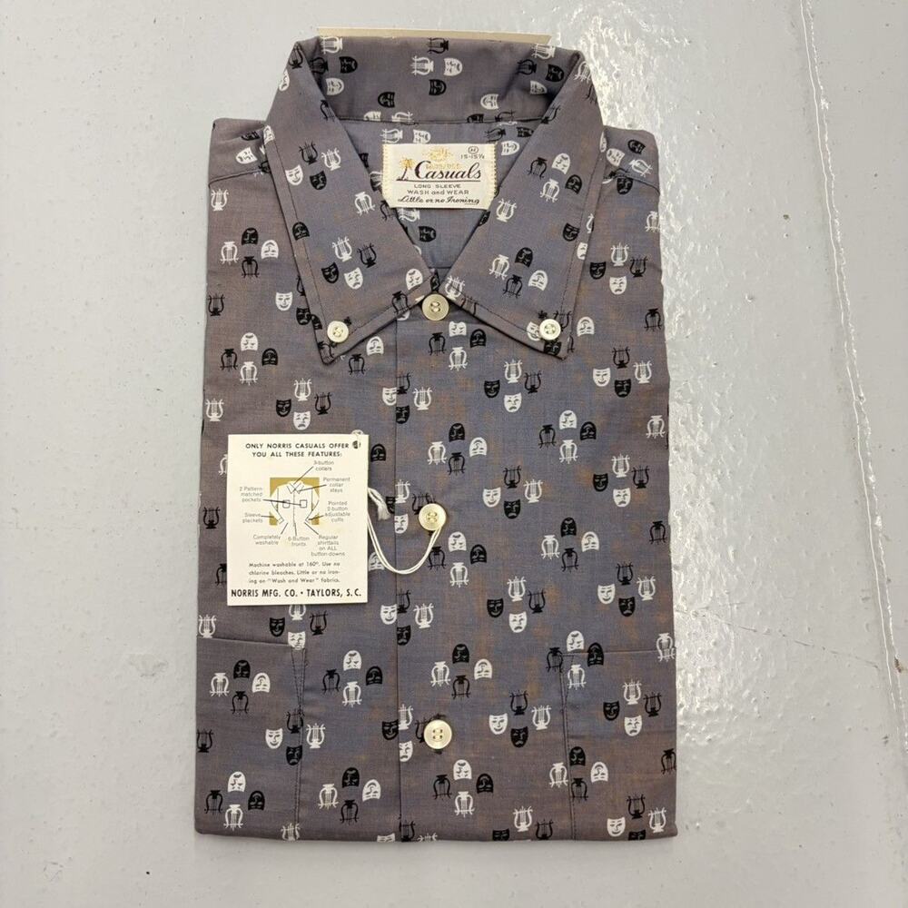 NOS Vintage 60s Norris Casuals Grey Theatrical Mask Shirt